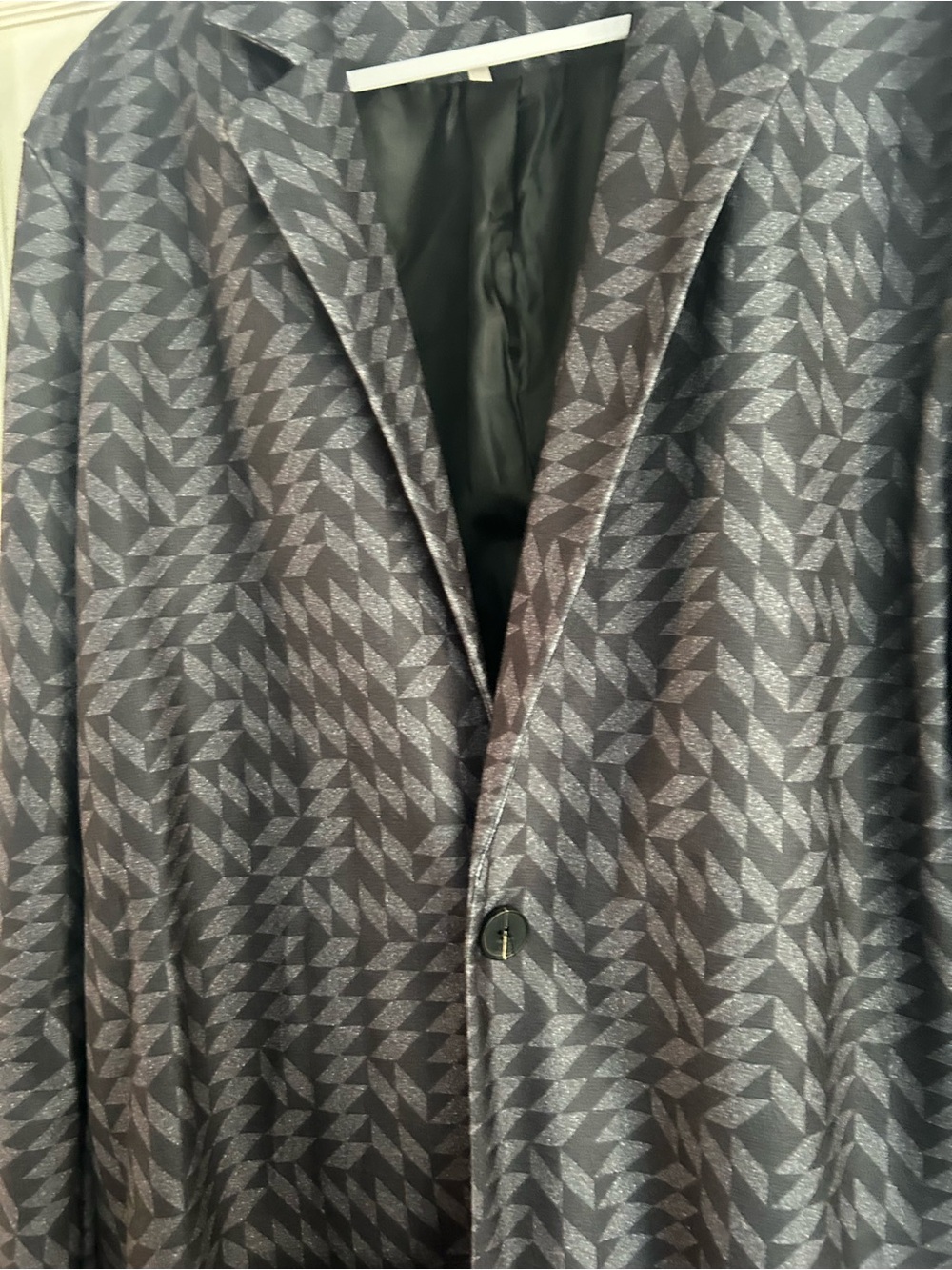 Men's Patterned Gray Overcoat Jacket - Classic Single-Button - Picture 4 of 4